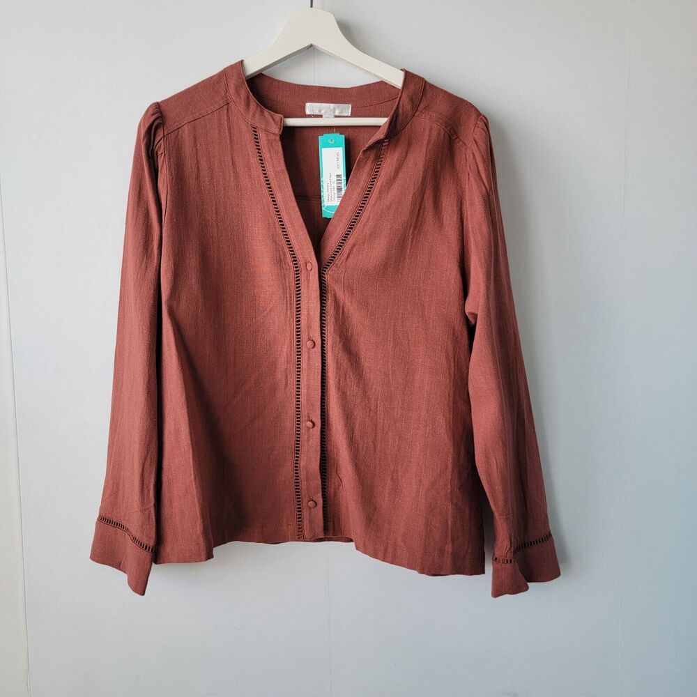 Design History womens sheila lace detail shirt size XL orange red  long sleeve